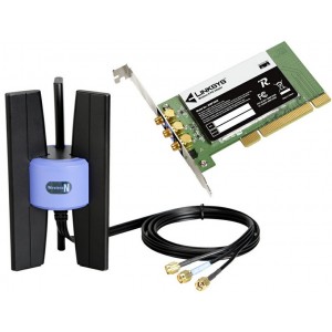 PCI Wireless N LAN Adapter Linksys "WMP300N-DE", 300Mbps, 802.11n/g/b, 2.4GHz, Deatacheable  Antenna