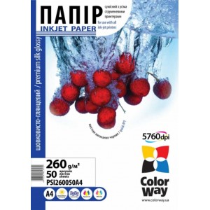 ColorWay Premium HighGlossy Silk  Photo Paper A4, 260g, 50pcs  (PSI260050A4)