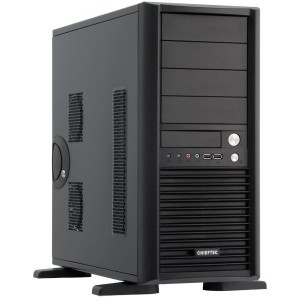 Case ATX Chieftec CH-09B-B-OP w/o PSU, Black Compatible Mainboards: mATX, ATX, EATX;  External drive bays: 4x 5,25" / 1x 3,5"; Internal drive bays: 5x 3,5" without accessory box / 4x 3,5" with accessory box; Front-Interfaces: 2x USB 2.0, Mic-in und Line-o