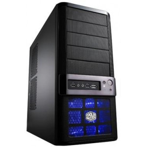 CoolerMaster GLADIATOR 600 ATX Case, PSU RS-460-PCAP-J3 (460W, PPFC, 24pin, PCI-E 6x pin, 4xSATA, 120mm fan), Meshed front panel, Tool-less, 140mm top silent fan, 120mm front fan Blue LED on/off, 2xUSB/Audio, eSATA, Black