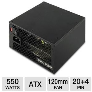 Power Supply ATX 550W KME, PK-Series, 120 mm Fan, Retai, lATX 12V 2.0; Dual +12V (17A,16A), +5V (30A), +3.3V (28A); 1x24Pin; 2x4Pin P IV; 5xMolex; 2SATA; 1xFloppy