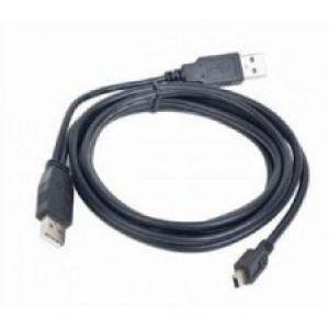 Cable USB mini, 1.8 m, Dual USB2.0 A-plug to MINI 5PM, second USB AM connector for an extra power supply, Professional series, Black