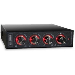 XILENCE XP-FCP.B, Fan Control Panel 3,5", Controls: 3x fan speed, 1x light intensity, Regulates the rotation speed of up to three fans, Knobs are red illuminated, Black/Red