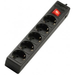 Surge Protector   5 Sockets,  1.8m,  Sven Optima Base, BLACK flame-retardant material