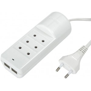 Surge Protector Sven Bonus, 3 Sockets + 2 USB, 1.5m, White flame-retardant material