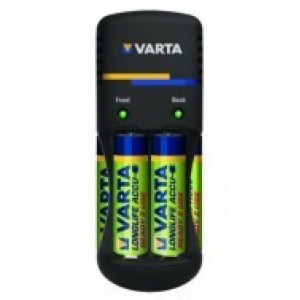 Varta Mini Charger 2-pos AA/AAA + 2 accumulator AA 2500mAh, Charging time: 10h. Зарядка 2 аккумуляторов (NiMH или NiCd) за ночь. Отключение по таймеру. Зарядный ток: ААА - 60-75 (± 20%) mA, АА - 160-185 (± 20%) mA.