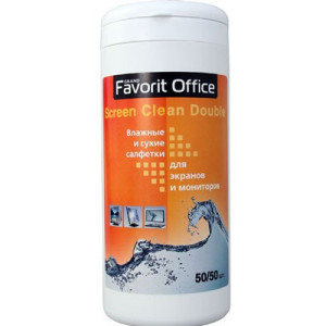 Favorit Office "Screen Clean Double" – 50/50 Влажные и Сухие салфетки для ЖК Экранов (Большая туба - Favorit - 50/50 Влажные и Сухие салфетки для ЖК Экранов (Большая туба - 100 шт)