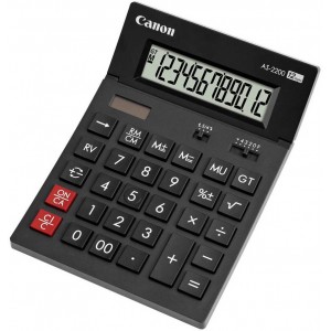 Calculator Canon AS-2200, Black, 12 digit , Large LCD (91.5x23.8mm), Character Size (18.5x6.01mm), Adjustable (2-level) Display, Double Independent Memory, Command Signs, Auto-power Off, Power (Solar and battery LR44), Size 198x140x34mm, Weight 212g