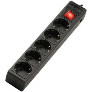 Surge Protector 5 Sockets, 5.0m, Sven Optima Base, BLACK/Grey flame-retardant material