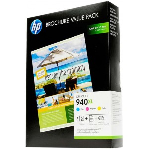 HP № 940XL Officejet Brochure Value Pack: 1 x yellow, cyan, magenta & 100 sht/210 x 297 mm