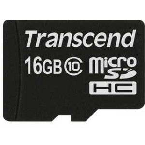 16GB MicroSDHC (Class 10) , Transcend "TS16GUSDC10" (R/W:20/16MB/s)