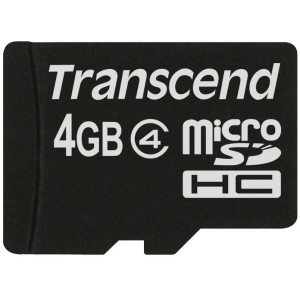 4GB MicroSDHC (Class  4) , Transcend "TS4GUSDC4" (R/W:19/5MB/s)