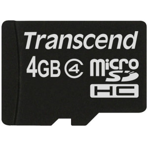 4GB MicroSDHC (Class 4) , Transcend "TS4GUSDC4" (R/W:19/5MB/s)