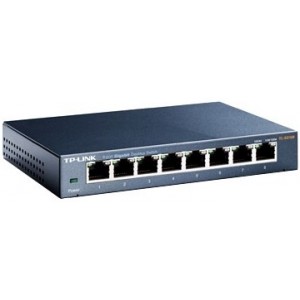TP-LINK TL-SG108, 8-port Desktop Gigabit Switch, 8 10/100/1000M RJ45 ports, steel case, QoS, IGMP Snooping