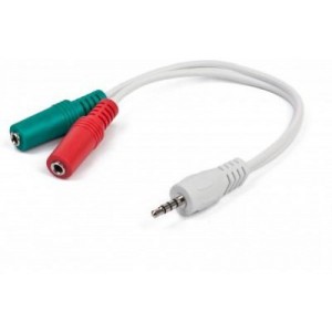 Audio cable CCA-417W, 3.5mm 4-pin plug to 3.5mm stereo + microphone sockets adapter cable; allows connecting standard headsets and microphones to tablets, netbooks, ultrabooks etc.; white