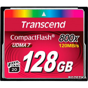 128GB CompactFlash Card, Hi-Speed  800X, Transcend "TS128GCF800" (R/W: 140/65MB/s)