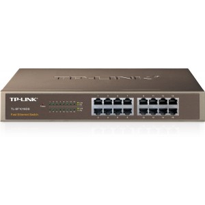 TP-LINK TL-SF1016DS, 16-port 10/100M Switch, 16 10/100M RJ45 ports, 1U 13-inch rack-mountable steel case