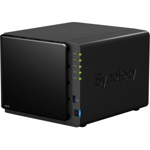 Synology DS416, 4-bay NAS Server, Internal HDD/SSD : 3.5" or 2.5" SATA(II) x4, Hardware: CPU Dual Core 1.4 GHz, Ram 1GB, USB 3.0 x3, LAN Gigabit x2; iOS/Android Applications, 24/7 Personal Cloud, HE Engine