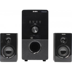 SVEN MS-2050 Black,  2.1 / 30W + 2x12.5W RMS, Bluetooch, FM-tuner, USB & SD card Input, Digital LED display, built-in clock, set the switch-off time, remote control, all wooden