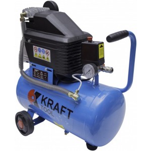 KRAFT TOOL KT24L КОМПРЕССОР KRAFT TOOL Напряжение: 220 В ~ 50 Гц Мощность: 1600 Вт Водоизмещение: 230 л/мин Скорость: 1400/мин Танк: 24 л Давление: 0.8 MPa Количество цилиндров: 1