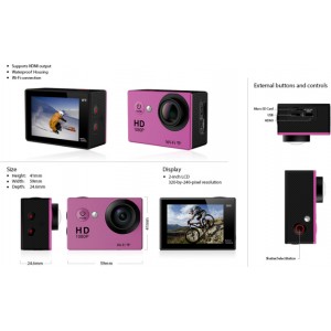   EKEN Action Camera W9, 2" TFT LCD, Full HD 1080p @ 30fps (1920*1080 pixels), 170°, Photo 12MP, WiFi 802.11 b/g/n, Water proof case, micro HDMI, micro USB, 900mAh lithium battery