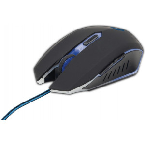 Gembird MUSG-001-B, Gaming Optical Mouse, 2400dpi adjustable, 6 buttons,  Illuminated (Blue light) scroll wheel, logo and side accents; Non-slip rubberized ergonomic design, Practical tangle free nylon mesh cable, USB, Black