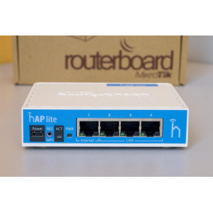 MikroTik hAP lite,  Wireless Router, 2.4GHz Dual chain, AP/Bridge/Station/WDS, 802.11b/g/n, 1 WAN + 3 LAN, internal antenna, Wireless chip model QCA9531 650MHz, RAM 32MB, RouterOS