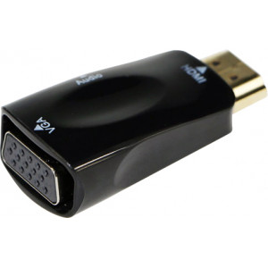 Adapter HDMI-VGA  Gembird  A-HDMI-VGA-002, HDMI to VGA adapter, Converts digital HDMI input (19 pin male, v.1.4) into analog VGA output (DB15 female), 3.5 mm audio out
