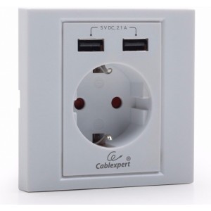 Power socket built-in, Out:1xCEE 7/4, 2xUSB, White, protective shutters, Gembird MWS-ACUSB2-01