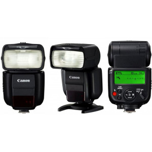 "Speedlite Canon 430EX III-RT
Key features 
 •High performance Speedlite with maximum Guide Number of 43 (metres/ISO 100)
 •Wide lens coverage from 24mm to 105mm (plus 14mm via adapter)
 •Wireless radio slave/master (transmitter / receiver)
 •Wireles