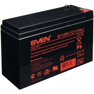 "Baterie UPS 12V/ 9AH SVEN, SV-0222009
Номинальное напряжение, В 12. Емкость (при 20 часовом разряде), А*ч 9. Внутреннее сопротивление 16. Саморазряд (при 25гр. С от начальной емкости) за г до 36%. Номинальная рабочая температура 25 °C. Рабочий диапазон