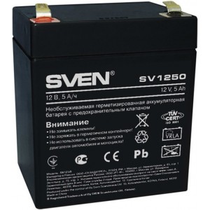 "Baterie UPS 12V/  5AH SVEN, SV-0222005
Номинальное напряжение, В 12. Емкость (при 20 часовом разряде), А*ч 5. Внутреннее сопротивление 18. Саморазряд (при 25гр. С от начальной емкости) за г до 64%. Номинальная рабочая температура 25 °C. Рабочий диапазон