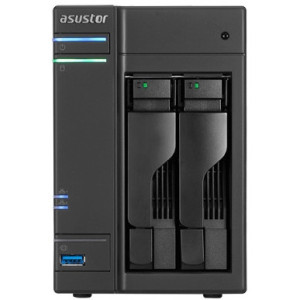2-bay NAS Server  ASUSTOR "AS6102T", Intel Celeron N3050 (Dual-Core) 1.6-2.16GHz, 2GB DDR3L(Max.8GB), 2.5"/3.5"SATA x2 (Hot Swap), USB3.0 x3, USB2.0 x2, eSATA x2, Gigabit LAN x2, HDMI, S/PDIF, AES-NI, Hard. transcoding, IR, Surveillance: <25 (4 Free)