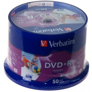   Printable  50*Cake DVD+R Verbatim, 4.7GB, 16x, ID Brand, 43651