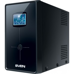 SVEN Pro 1500 (LCD,USB), Line-interactive UPS with AVR, 1500VA /900W, Multifunction LCD display, 3x Schuko outlets, 2x9AH, AVR: 175-280V, USB, RJ-11, Cold start function, Black