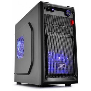 DEEPCOOL "SMARTER LED" Micro-ATX Case,  without PSU, 2 fans pre-installed (2x 120mm Blue LED fan), fully black painted interior, VGA Compatibility: 320mm, 1x 2.5" Drive Bays, 1xUSB3.0, 1xUSB2.0 /Audio, Black