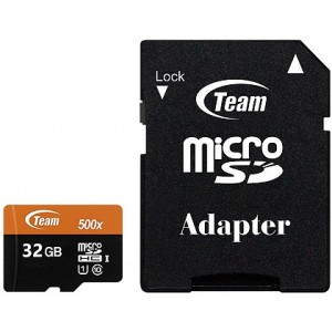 32GB Team MicroSDHC UHS-I 500x Class 10 + Adapter MicroSD->SD, Read 80MB/s Write 15MB/s, TUSDH32GUHS03 (card de memorie/карта памяти)