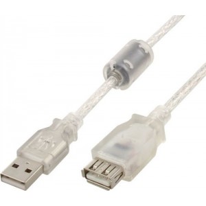 Cable USB, USB AM/AF, 3.0 m, USB2.0  Cablexpert transparent with ferrite core, CCF-USB2-AMAF-TR-10-   http://cablexpert.com/item.aspx?id=9106