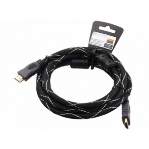 Cable HDMI  Brackton(Zignum) "Professional" K-HDE-BKR-01000.BS, 10 m, High Speed HDMI® Cable with Ethernet, male-male, up to 2160p 2Kx4K, 3D capable, with 24k gold plated contacts, triple shielded, 2 ferrites, dust caps, black/silver nylon sleeve