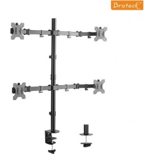   Brateck LDT12-C048N Double Joint Steel Monitor Arm for 4 monitors, 13"-32", +45° ~ -45° tilt; +90° ~ -90° swivel; 360° rotate, VESA: 75x75, 100x100, Arm Extend: 460mm, Clamp thickness: 10-85mm, Max load capacity 8Kg