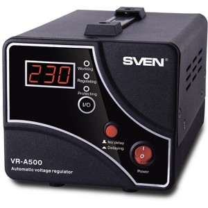 Stabilizer Voltage SVEN  VR- A 500  max.300W, Output sockets: 1 ? CEE 7/4-   http://www.sven.fi/ru/catalog/stabilizer/vr-a500.htm