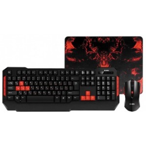 SVEN Challenge 9000 Combo, Gaming Keyboard+Mouse+Mouse Pad, Membrane keyboard 114-keys with 10-multimedia keys, Optical mouse 5+1 buttons (scroll wheel), 600/1000/1200/1800 dpi, DPI switching modes, Mouse pad dimensions 275x222x3 mm, USB, Black