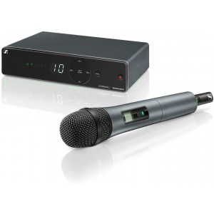 "Wireless system Sennheiser ""XSW 1-825-C"", 80 – 14000 Hz, Microphone&Receiver
-  
  https://en-us.sennheiser.com/wireless-microphone-voice-vocal-instrument-xsw-1-825-835"
