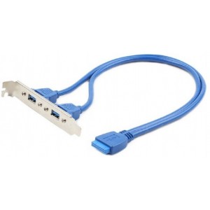 "Cable, Dual USB 3.0 receptacle on bracket, CC-USB3-RECEPTACLE
-  
  http://cablexpert.com/item.aspx?id=8075"