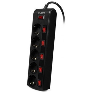Surge Protector SVEN SF-05PL, 5 Sockets, 3.0m, Black