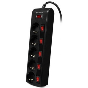 Surge Protector SVEN SF-05PL, 5 Sockets, 1.8m, Black