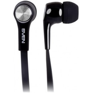 SVEN E 210M, Earphones with microphone, 20-20000 Hz, 16ohm, 96dB, 1.2m, Call acceptance/Pause button, Flat non-tangling cable, 2 additional pairs of spare earpads, 3.5mm (4 pin) stereo mini-jack, Black