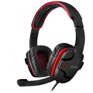 SVEN AP-G855MV, Gaming Headphones with microphone, 2*3.5 mm (3 pin) stereo mini-jack (connector for PC), volume control on the cable, Non-tangling cable with fabric braid, Cable length: 2.2m, Black/Red