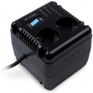 SVEN VR-V1000, 500W, Automatic Voltage Regulator, 2x Schuko outlets+1x ІЕС 320, Input voltage: 184-285V, Output voltage: 230V ± 10%, diod indicators on the front panel, plastic body, Black