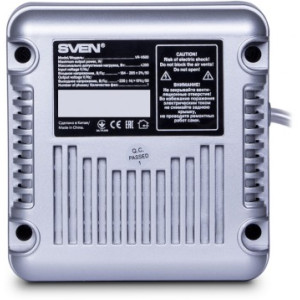 SVEN VR-V600, 200W, Automatic Voltage Regulator, 2x Schuko outlets, Input voltage: 184-285V, Output voltage: 230V ± 10%, diod indicators on the front panel, plastic body, Silver